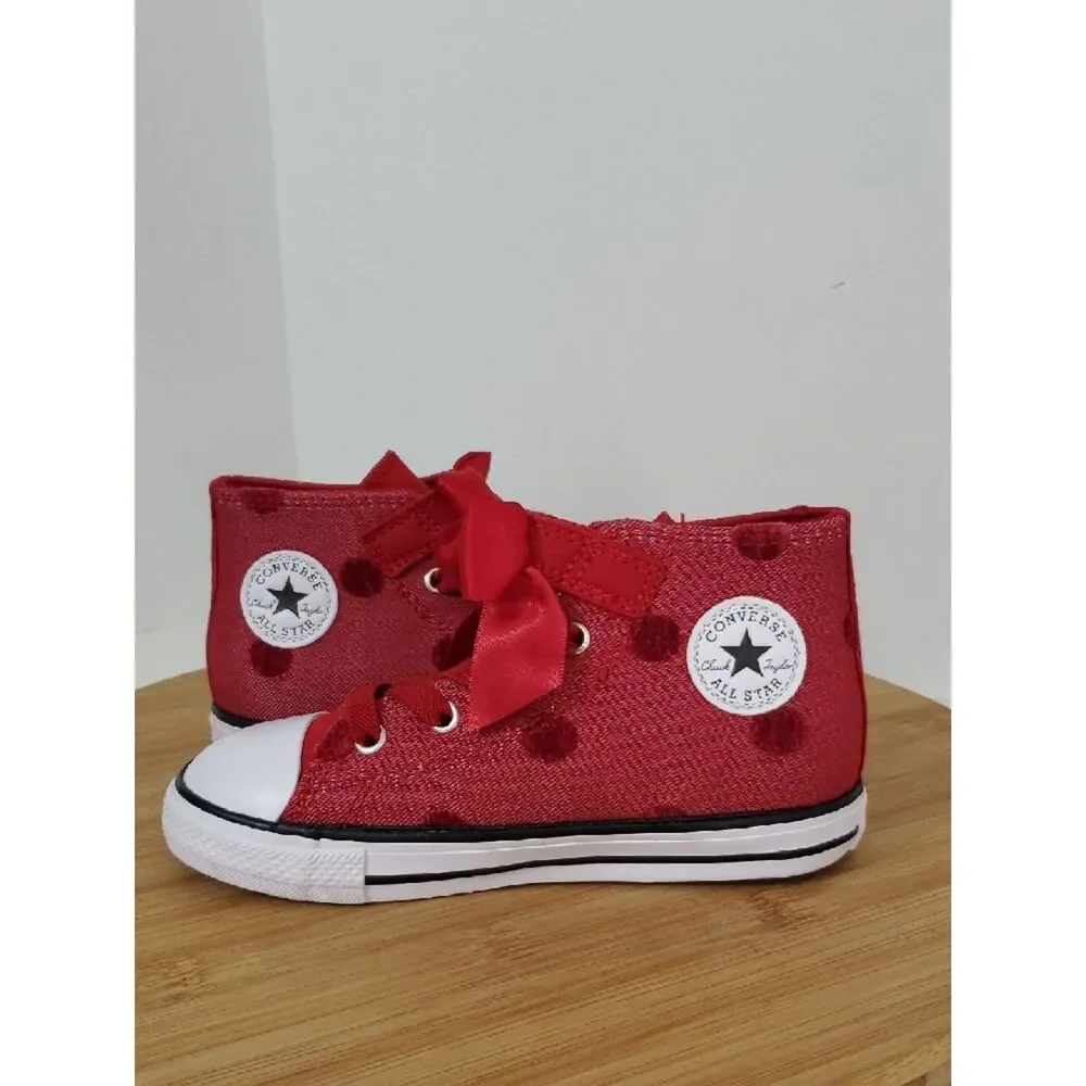 Converse CTAS 1V High Top Toddler Sneakers Red Bow Size 9 NIB